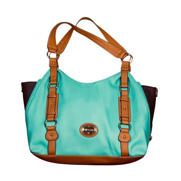 Rosetti Teal Navy Brown Colorblock Shoulder Bag - Picture 3 of 9